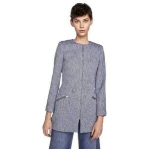 Zara Blue Tweed Blazer Jacket Size Small Preppy Workwear Cute Layering